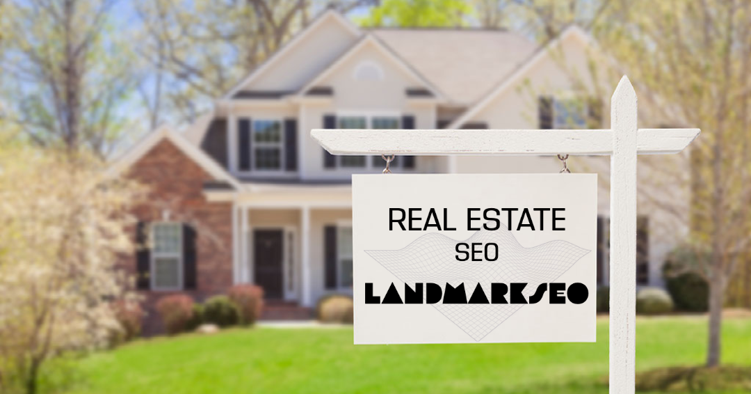 House image with a Real Estate sign in front for Landmark SEO Real Estate SEO